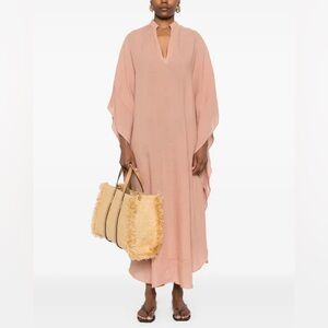 120 Lino Kaftan Dress, Sequin Stitching Embroidery Design NWT, Luxury Dress